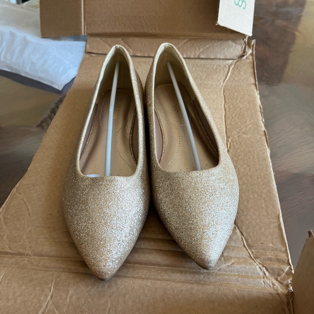 Gold shimmery flats, size US 11